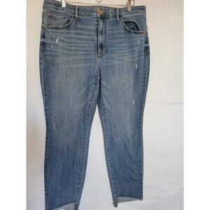 EVRI Jeans Women’s 16W Blue Ankle Skinny Stretch Distressed Raw Hem High Rise